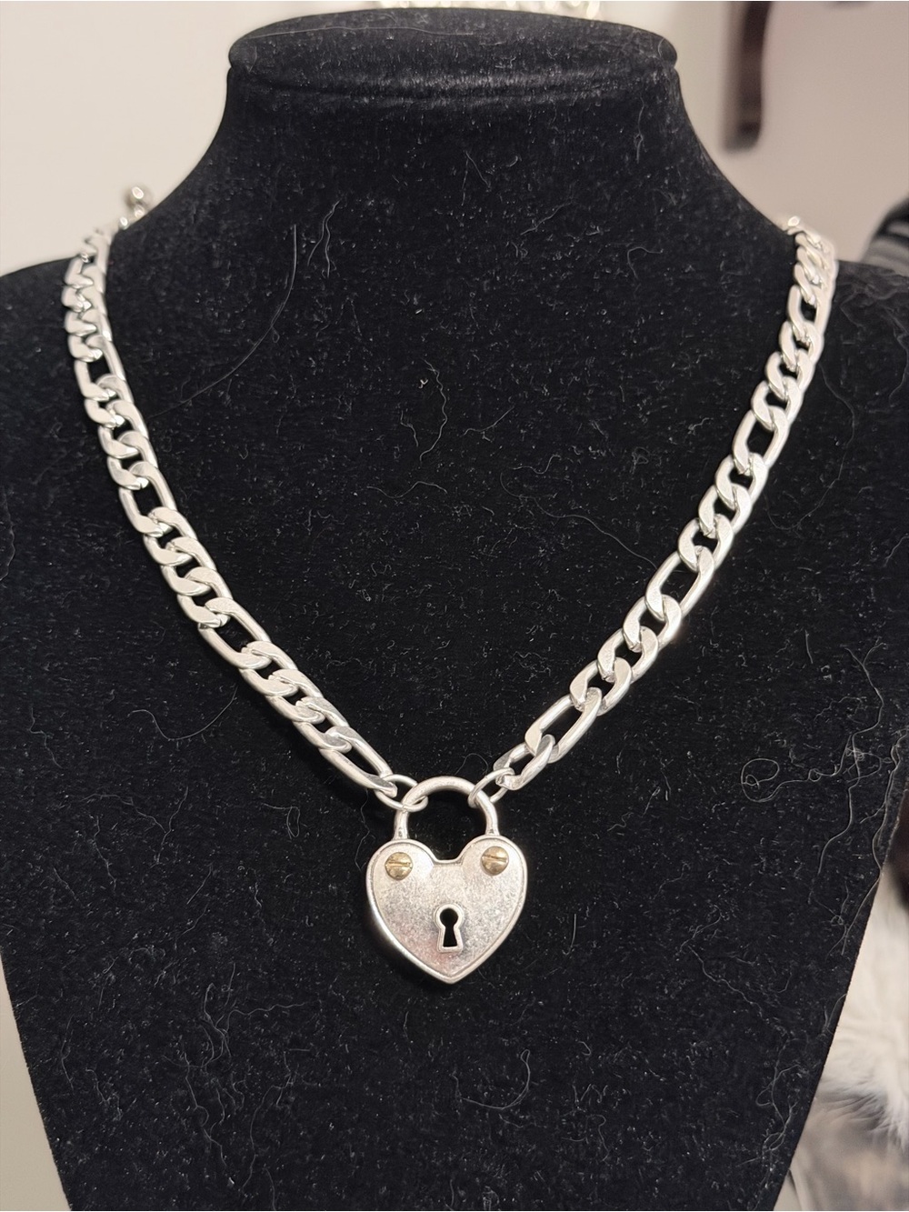 Silver Heart Padlock Chain Necklace - Women's Jewelry